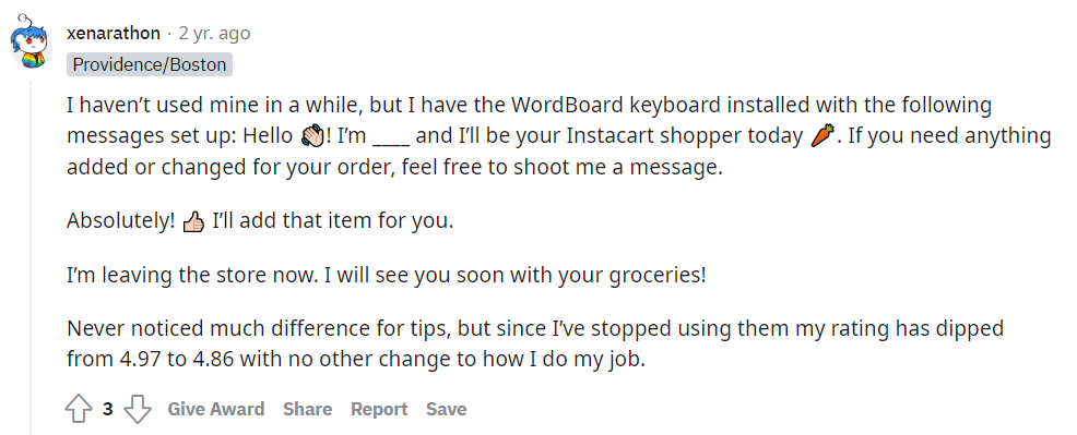 Instacart Custom Message Example