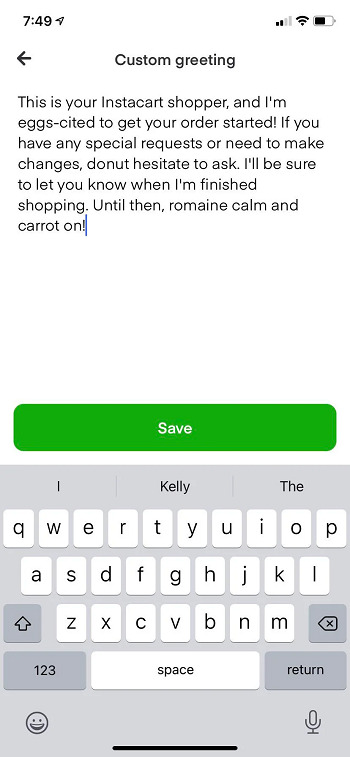 Instacart Greeting Message