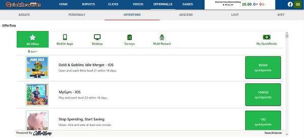 QuickRewards offerwall