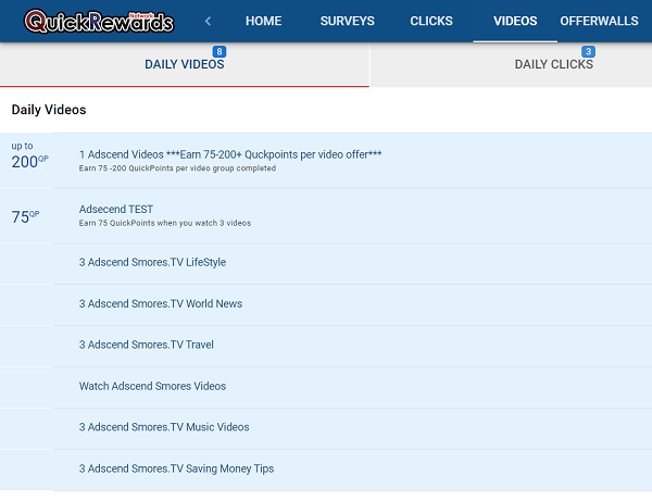 QuickRewards videos