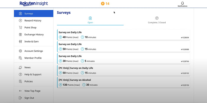 Rakuten Insight surveys