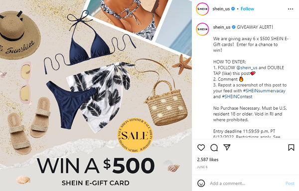 Shein gift card giveaway