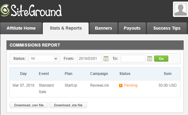 SiteGround Affiliate Earnings