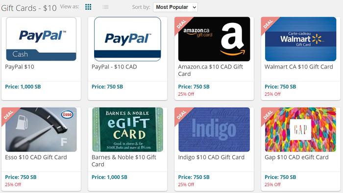 Swagbucks free gift cards