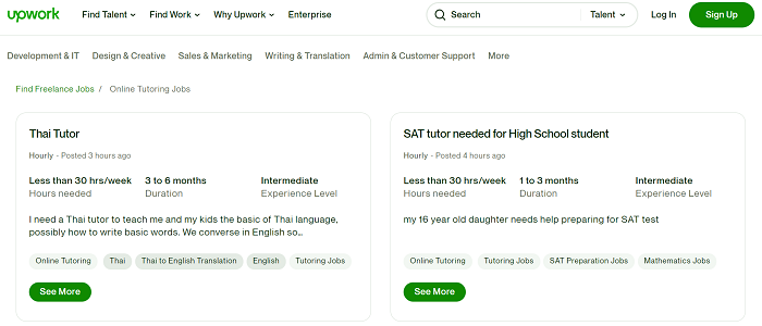 Upwork tutoring jobs