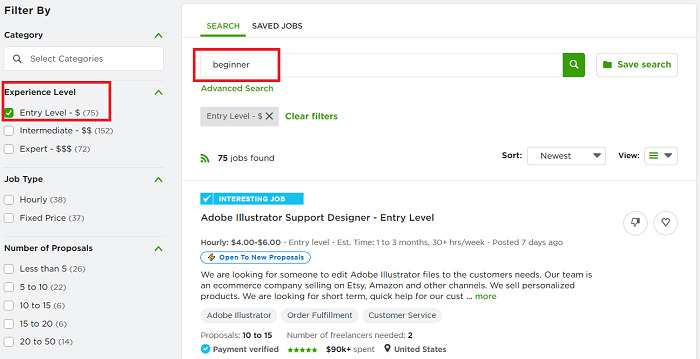 beginner-Upwork-job-search-filters