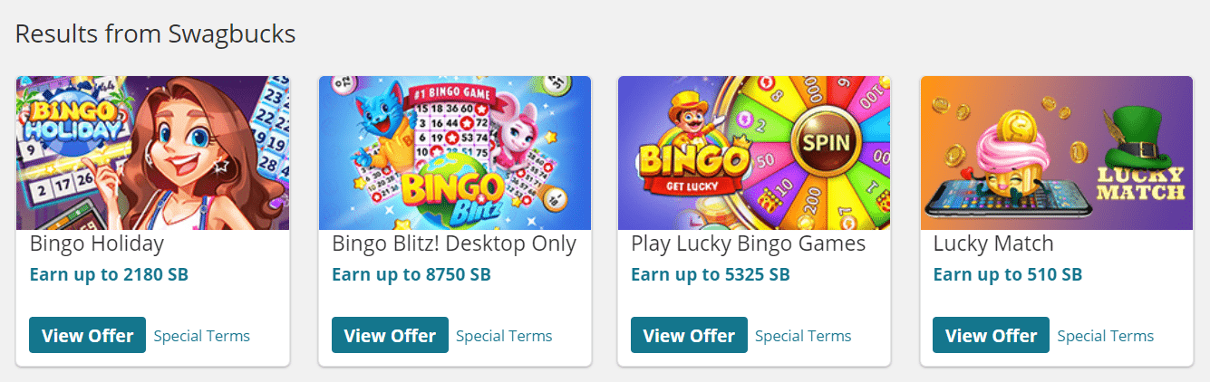 Swagbucks bingo games